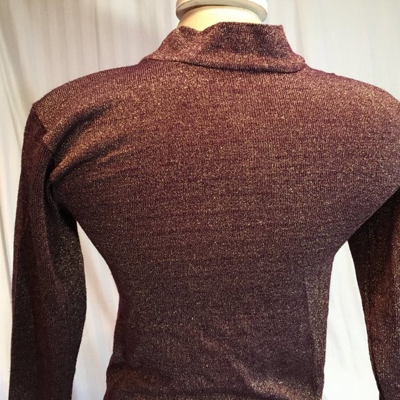 Vintage Purple Gold Sparkle Women's Tight Knit Pullover Sweater Top Fairycore - Picture 7 of 9